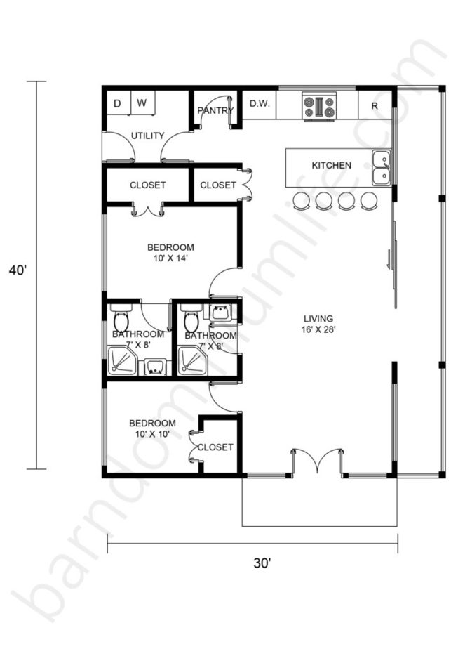 10+ Practical 40×30 Barndominium Floor Plans Layouts